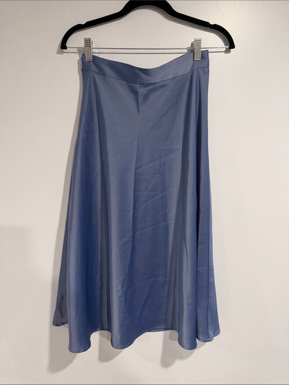 Blue Satin A-Line Midi Skirt - Unbranded
